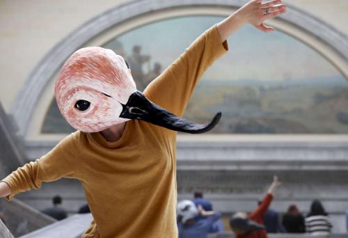 A performer dressed as an American avocet dances an the Capitol in a show of representation for birds that are dependent on the Great Salt Lake in Salt Lake City on Feb. 21. Performance art is one option for the "Wake the Great Salt Lake" contest. (Photo: Laura Seitz, Deseret News)